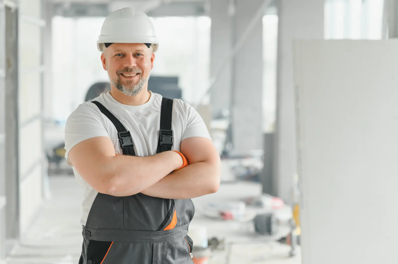 Flawless Drywall Installation. Portrait of a builder